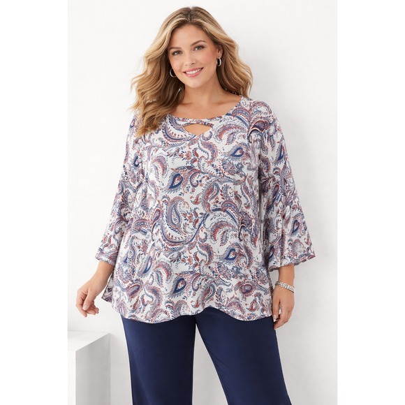 Chico's Tops - Chico Paisley Blouse Women Plus Size 4 Keyhole Flowy Americana Career Office Top